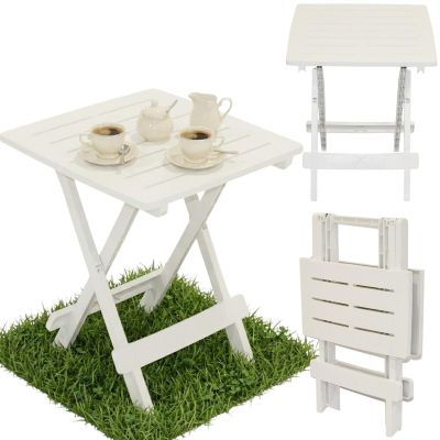 ZUSAMMENKLAPPBARER GARTENTISCH AUS KUNSTSTOFF 44x44x50CM WEISS