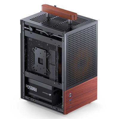 15. Jonsbo T6 Gehäuse, Mini-Tower, Mini-ITX, gehärtetes Glas, Holz – Schwarz