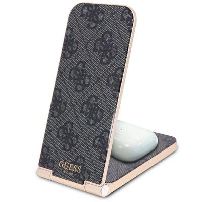 6. Guess 4G Pattern MagSafe faltbares 2in1 15W induktives Ladegerät – Schwarz