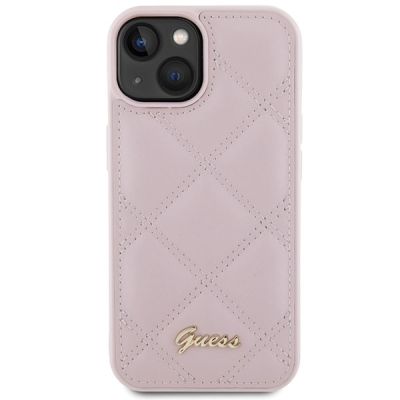 3. Guess Quilted Metal Logo-Hülle für iPhone 15 – Rosa