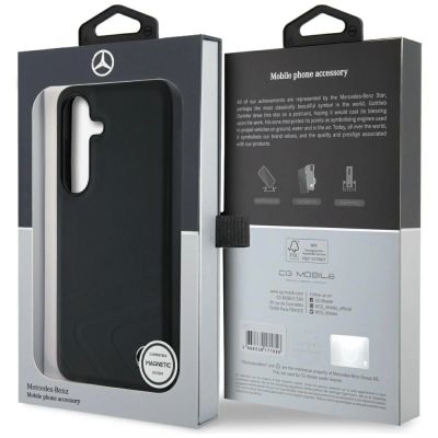8. Mercedes Leder Horizontale Prägung Kurven MagSafe Hülle für Samsung Galaxy S25 - Schwarz