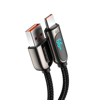 4. Baseus Display Schnellladedaten USB-A / USB-C 66W 1 m Kabel - Schwarz