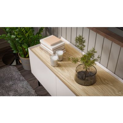 4. FELLINI TV-Schrank 200x40x52 cm, Kaschmir + geölte Eichenplatte