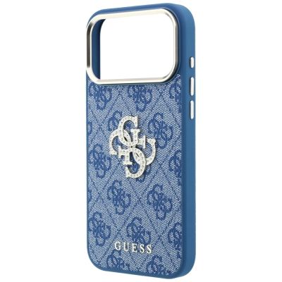 6. Guess 4G & Big Strass Logo Hülle für iPhone 18 Pro Max / 17 Pro Max - Blau