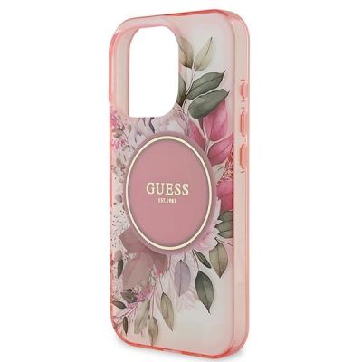 6. Guess IML Flower & Tonal Circle MagSafe Hülle für iPhone 16 Pro Max – pink
