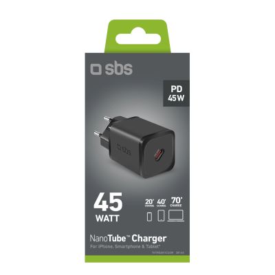 3. SBS TETRGAN1C45W 45-W-GaN-USB-C-Wandladegerät mit Power Delivery – Schwarz
