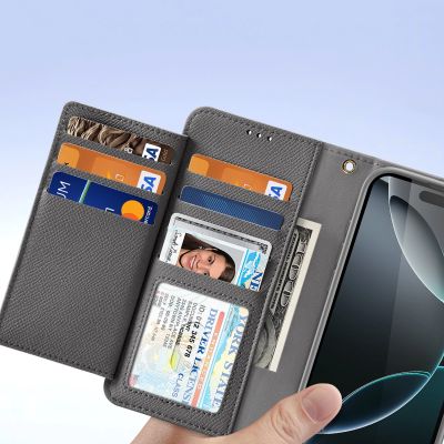 7. Dux Ducis Lawa iPhone 16 Pro Lederhülle mit abnehmbarer magnetischer Brieftasche - Grau