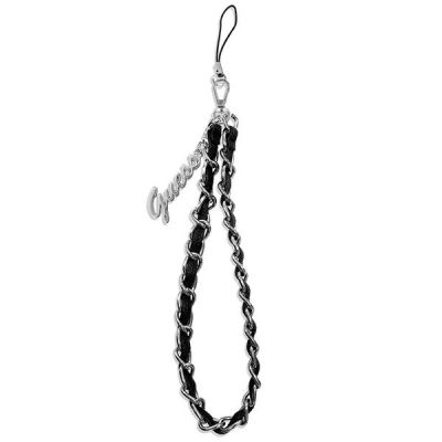 Guess GUSTSASSK Phone Strap schwarz/schwarzer Ketten-Metall-Logo-Anhänger