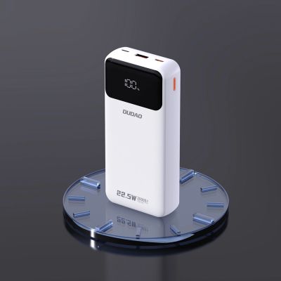 6. Dudao K15Pro Powerbank 20000 mAh 22,5 W PD USB-C / USB-A / integrierte Lightning und USB-C-Kabel – Weiß
