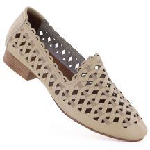 Damen-Lederschuhe mit Lochmuster, beige, Jezzi OL50-1