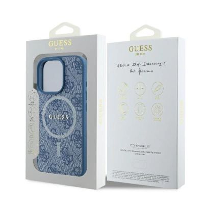 8. Guess 4G Ring Classic Logo MagSafe-Hülle für iPhone 16 Pro – blau