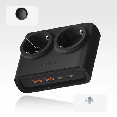 2. Orico PDC25 25W 6-in-1 Steckdosenleiste (2x AC + 2x USB-A + 2x USB-C) – Schwarz