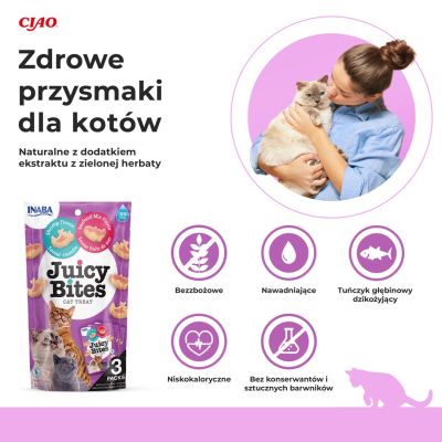 2. INABA Juicy Bites Katzenleckerli mit Garnelen- und Meeresfrüchtegeschmack – 3 x 11,3 g