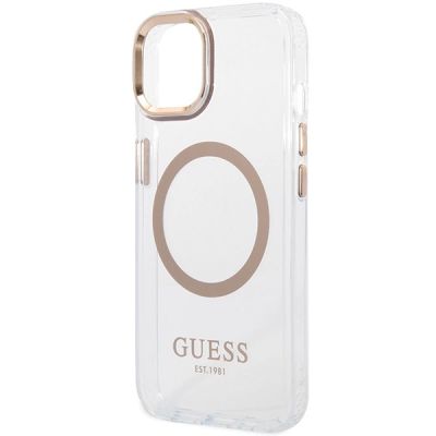 6. Guess Metal Outline MagSafe Case für iPhone 15 Plus / 14 Plus - Gold