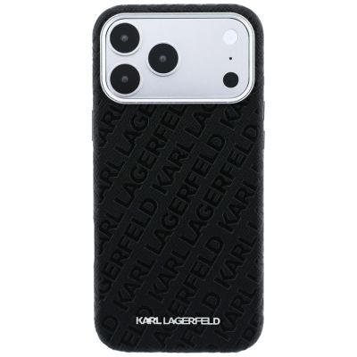 3. Karl Lagerfeld MagSafe-Schutzhülle aus Metall mit genarbtem Allover-Logo für iPhone 17 Pro / 18 Pro – Schwarz