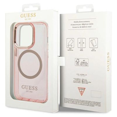8. Guess GUHMP14XHTCMP iPhone 14 Pro Max 6,7" rosa/rosa Hartschale Gold Outline Translucent MagSafe