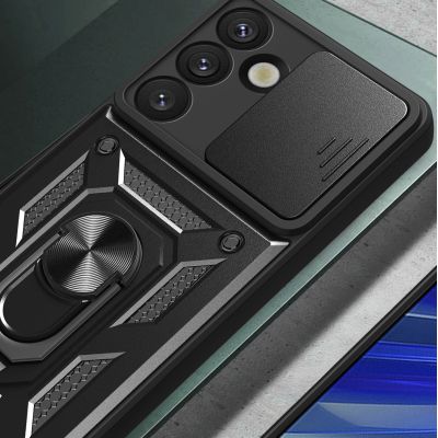 4. Hybrid Armor Camshield-Hülle mit Kameraabdeckung und Metallring für Samsung Galaxy S25 – Schwarz
