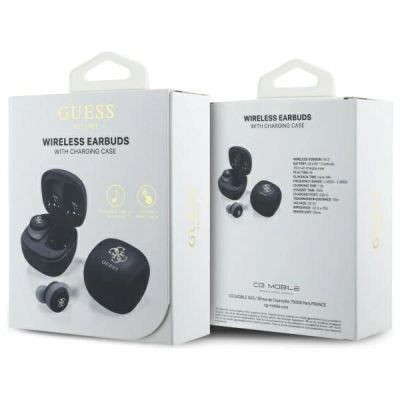 6. Guess Bluetooth-Kopfhörer GUTWSJ144ESK TWS + Dockingstation schwarz/schwarz schillerndes 4G-gedrucktes Logo