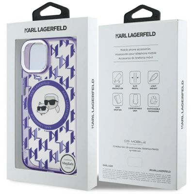 8. Karl Lagerfeld IML Monogram Karl & Choupette Head MagSafe-Hülle für iPhone 15 – Lila