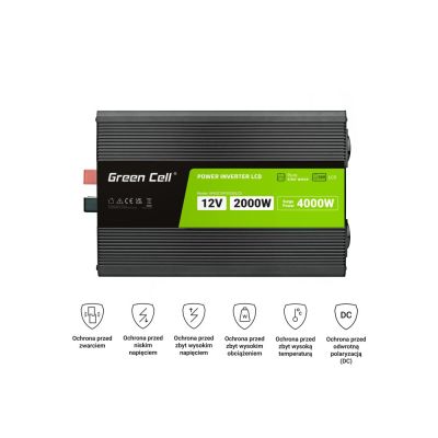 7. Green Cell LCD-Wechselrichter 12V/230V 2000W/4000W Reiner Sinus INVGC12P2000LCD