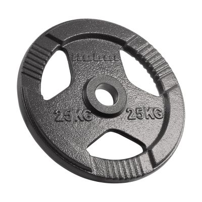 Olympische Gewichtsscheibe aus Gusseisen, 25 kg, 51-mm-Loch, Scheibe mit Griffen, REBEL ACTIVE