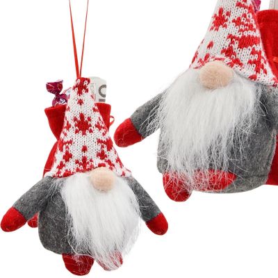 6. Dekorativer Weihnachtsmann mit Geschenktüte, 15 cm, grau