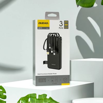 4. Dudao K11 10000mAh Powerbank mit integrierten Kabeln - Schwarz