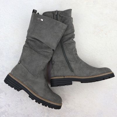 2. Damenstiefel, warm gefüttert, gerafft, grau M.Daszyński SA259-3