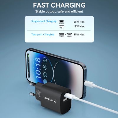 9. Wozinsky WGWCB USB-A USB-C 20W Wandladegerät - Schwarz