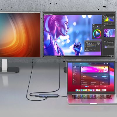 5. USB-C 6 in 1 Hub Wozinsky WHBC10Y4S Multifunktional, Aluminium, mit 25 cm Kabel - Grau