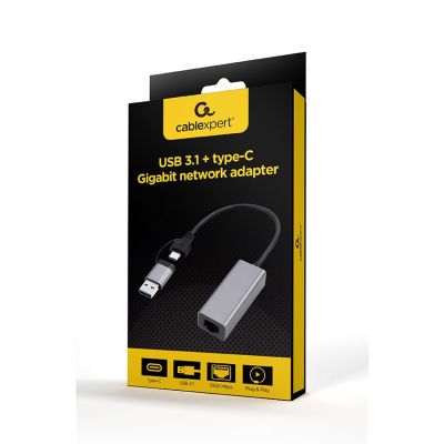 2. GEMBIRD-ADAPTER USB TYP 3.1 + USB-C -> LAN RJ45 GIGABIT 15CM
