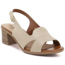 Beige Sergio Leone SK578-S Damen-Blockabsatzsandalen aus Leder