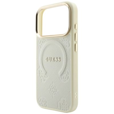 6. Guess Saffiano Peony & Ring MagSafe Schutzhülle für iPhone 18 Pro / 17 Pro – Beige
