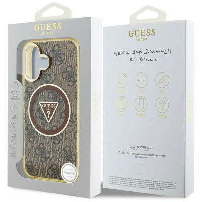 8. Guess IML Metal Glitter 4G Circle Triangle MagSafe Case für iPhone 16 - Braun