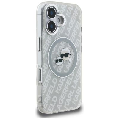 4. Karl Lagerfeld IML Glitter Karl & Choupette Heads Logo MagSafe iPhone 16 Hülle - Grau