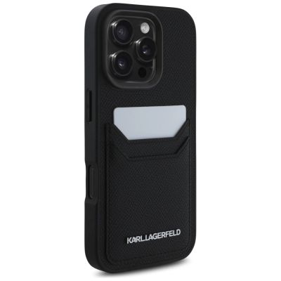 4. Karl Lagerfeld HC Grained PU Cardslot Metal Elong Case für iPhone 16 Pro Max - Schwarz