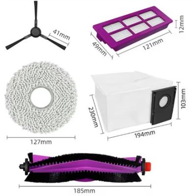 Midea V15 Ersatzteilset: 1x Seitenbürste, 2x Wischmopp-Pad, 1x Walzenbürste, 1x Filter, 1x Staubbeutel