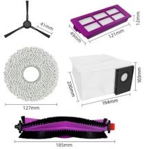 Midea V15 Ersatzteilset: 1x Seitenbürste, 2x Wischmopp-Pad, 1x Walzenbürste, 1x Filter, 1x Staubbeutel