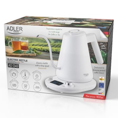 14. Adler AD 1349 Wasserkocher, weiß, mit langem Ausguss, 1,0 l
