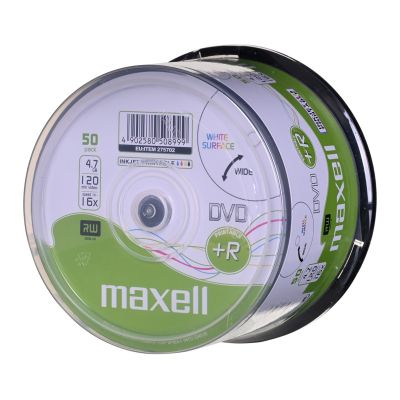 2. MAXELL DVD+R 4,7 GB, 50 Stück pro Spindel. 16-fache Schreibgeschwindigkeit, 120 Min. Bedruckbare Discs für Tintenstrahldrucker. Verwendungszweck: Multimedia.