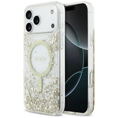 Guess Resin Bottom Glitter MagSafe Hülle für iPhone 17 Pro Max - Gold
