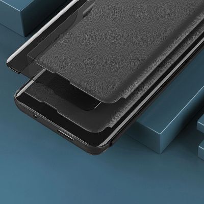 12. Eco Leather View Case Hülle für Samsung Galaxy A14 mit Klappständer in Schwarz