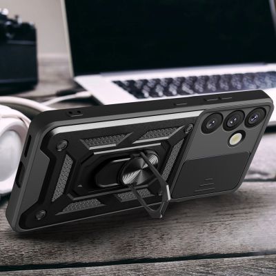 6. Hybrid Armor Camshield-Hülle mit Kameraabdeckung und Metallring für Samsung Galaxy S25+ – Schwarz