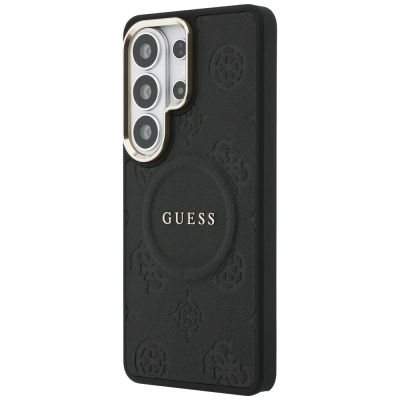 2. Guess Saffiano Peony Embossed Ring MagSafe Hülle für Samsung Galaxy S26 Ultra - Schwarz