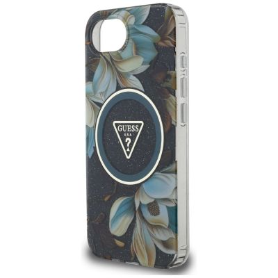 6. Guess IML Metal Glitter Flowers Triangle MagSafe Hülle für iPhone 16e - Schwarz