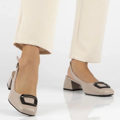 6. Lederpumps mit Blockriemen, beige, Filippo DP6183