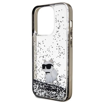 6. Karl Lagerfeld Liquid Glitter Choupette Hülle für iPhone 14 Pro Max – transparent