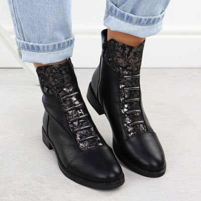 7. Damen-Stiefeletten mit Blumenmuster, schwarz, Jezzi ASA62-16