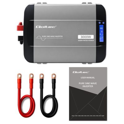 11. Qoltec Sinus-Spannungswandler | 12 V auf 230 V | 1500/3000 W | LCD | USB | USB-C | Kompatibel mit LiFePO4-, GEL- und AGM-Akkus