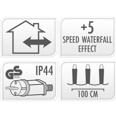 4. Weihnachtsbaumbeleuchtung, Lichtvorhang, Wasserfall, für den Außenbereich, 320 LEDs, warmweiß, 5 Geschwindigkeiten
